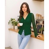 image:imageMANGOPOP Womens Button Down Shirts Trumpet Sleeve Blouse Ruched Mesh TopsDeep Green