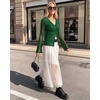 image:imageMANGOPOP Womens Button Down Shirts Trumpet Sleeve Blouse Ruched Mesh TopsDeep Green