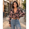 image:imageMANGOPOP Womens Floral Blouses Dressy Casual Button Down Shirts Fall TopsBlack Background Flower