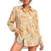 image:imageMANGOPOP Womens Floral Blouses Dressy Casual Button Down Shirts Fall TopsYellow Background Flower