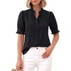 image:imageMANGOPOP Button Down Shirts for Women Puff Short Sleeve Ruffle BlouseBblack