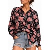 image:imageMANGOPOP Womens Floral Blouses Dressy Casual Button Down Shirts Fall TopsBlack Background Flower