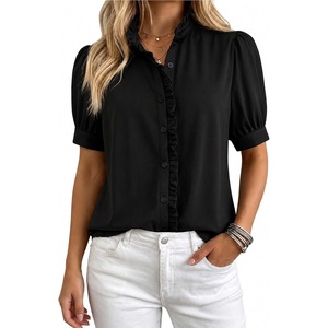 image:imageMANGOPOP Button Down Shirts for Women Puff Short Sleeve BlousesA1black