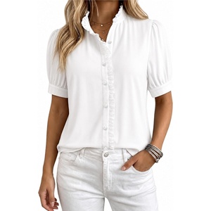 image:imageMANGOPOP Button Down Shirts for Women Puff Short Sleeve BlousesA2white