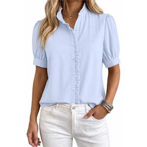 image:imageMANGOPOP Button Down Shirts for Women Puff Short Sleeve BlousesSky Blue