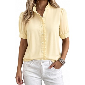 image:imageMANGOPOP Button Down Shirts for Women Puff Short Sleeve BlousesYellow