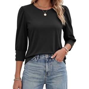 image:imageMANGOPOP Womens 34 Sleeve Puff Tunic Tops Dressy Casual BlousesBlack
