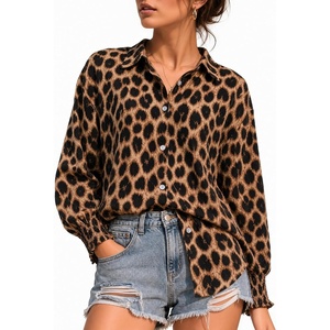 image:imageMANGOPOP Womens Floral Blouses Dressy Casual Button Down Shirts Fall TopsLeopard