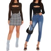 image:imageMANGOPOP Womens Cutout Round Neck Bodysuit Long Sleeve Short Sleeve TopLong Sleeve Coffee