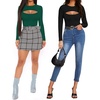 image:imageMANGOPOP Womens Cutout Round Neck Bodysuit Long Sleeve Short Sleeve TopLong Sleeve Deep Green