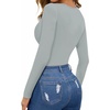 image:imageMANGOPOP Womens Cutout Round Neck Bodysuit Long Sleeve Short Sleeve TopLong Sleeve Elephant Grey