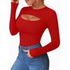 image:imageMANGOPOP Womens Cutout Round Neck Bodysuit Long Sleeve Short Sleeve TopLong Sleeve Red