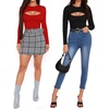 image:imageMANGOPOP Womens Cutout Round Neck Bodysuit Long Sleeve Short Sleeve TopLong Sleeve Red