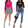 image:imageMANGOPOP Womens Cutout Round Neck Bodysuit Long Sleeve Short Sleeve TopLong Sleeve Rose Pink