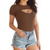 image:imageMANGOPOP Womens Cutout Round Neck Bodysuit Long Sleeve Short Sleeve TopShort Sleeve Y Coffee