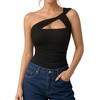 image:imageMANGOPOP Womens Mesh Asymmetrical One Shoulder BodysuitA01 Black