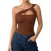 image:imageMANGOPOP Womens Mesh Asymmetrical One Shoulder BodysuitBrown
