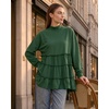 image:imageMANGOPOP Womens Mock Neck Tiered Sweatshirt Dress Long Sleeve Blouse FallGreen