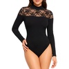 image:imageMANGOPOP Womens Sexy Lace Mock Neck Long Sleeve Thong Bodysuits Fall Tops01 Black