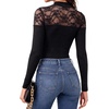 image:imageMANGOPOP Womens Sexy Lace Mock Neck Long Sleeve Thong Bodysuits Fall Tops01 Black