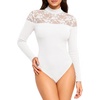 image:imageMANGOPOP Womens Sexy Lace Mock Neck Long Sleeve Thong Bodysuits Fall Tops02 White