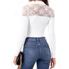 image:imageMANGOPOP Womens Sexy Lace Mock Neck Long Sleeve Thong Bodysuits Fall Tops02 White