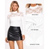 image:imageMANGOPOP Womens Sexy Lace Mock Neck Long Sleeve Thong Bodysuits Fall Tops02 White