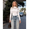 image:imageMANGOPOP Womens Sexy Lace Mock Neck Long Sleeve Thong Bodysuits Fall Tops02 White