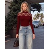 image:imageMANGOPOP Womens Sexy Lace Mock Neck Long Sleeve Thong Bodysuits Fall TopsBurgundy
