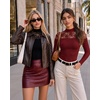 image:imageMANGOPOP Womens Sexy Lace Mock Neck Long Sleeve Thong Bodysuits Fall TopsBurgundy