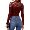 image:imageMANGOPOP Womens Sexy Lace Mock Neck Long Sleeve Thong Bodysuits Fall TopsBurgundy
