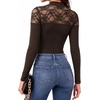 image:imageMANGOPOP Womens Sexy Lace Mock Neck Long Sleeve Thong Bodysuits Fall TopsCoffee