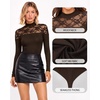image:imageMANGOPOP Womens Sexy Lace Mock Neck Long Sleeve Thong Bodysuits Fall TopsCoffee