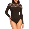 image:imageMANGOPOP Womens Sexy Lace Mock Neck Long Sleeve Thong Bodysuits Fall TopsCoffee
