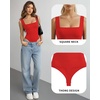 image:imageMANGOPOP Womens Square Neck Backless Tank Top BodysuitRed