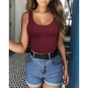 image:imageMANGOPOP Womens Tank Top Bodysuit Sexy Scoop Neck Sleeveless Body SuitsBurgundy