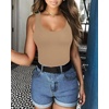 image:imageMANGOPOP Womens Tank Top Bodysuit Sexy Scoop Neck Sleeveless Body SuitsMocha