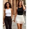 image:imageMANGOPOP Womens Tank Tops Bodysuit Double Lined Crew Neck Thong Body Suit Sleeveless Halter Fitted Top White Medium