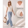 image:imageMANGOPOP Womens V Neck Cap Sleeve Sweater Vest Striped Knit All Season TopBeige and Light Brown