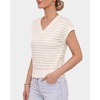 image:imageMANGOPOP Womens V Neck Cap Sleeve Sweater Vest Striped Knit All Season TopBeige and Light Brown