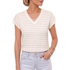 image:imageMANGOPOP Womens V Neck Cap Sleeve Sweater Vest Striped Knit All Season TopBeige and Light Brown