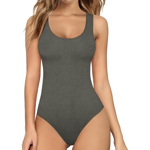 image:imageMANGOPOP Womens Tank Top Bodysuit Sexy Scoop Neck Sleeveless Body SuitsDark Heather Grey