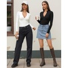 image:imageMANGOPOP Womens Long Sleeve Short Sleeve Mock Turtleneck Zip Up Bodysuit01long Sleeve Black
