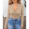 image:imageMANGOPOP Womens Long Sleeve Short Sleeve Mock Turtleneck Zip Up Bodysuit04long Sleeve Semolina
