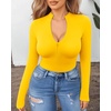 image:imageMANGOPOP Womens Long Sleeve Short Sleeve Mock Turtleneck Zip Up Bodysuit04long Sleeve Yellow