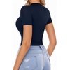 image:imageMANGOPOP Womens Long Sleeve Short Sleeve Mock Turtleneck Zip Up Bodysuit06short Sleeve Deep Blue