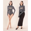 image:imageMANGOPOP Womens Mock Neck Cutout Front Bodysuit Long Sleeve Sleeveless Top04 Dark Heather Grey Long Sleeve