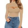 image:imageMANGOPOP Womens Mock Neck Cutout Front Bodysuit Long Sleeve Sleeveless Top04 Mocha Long Sleeve