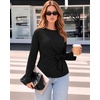 image:imageMANGOPOP Womens Peplum Top Long Sleeve Crew Neck Waist Blouse Casual ShirtBlack