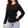 image:imageMANGOPOP Womens Peplum Top Long Sleeve Crew Neck Waist Blouse Casual ShirtBlack